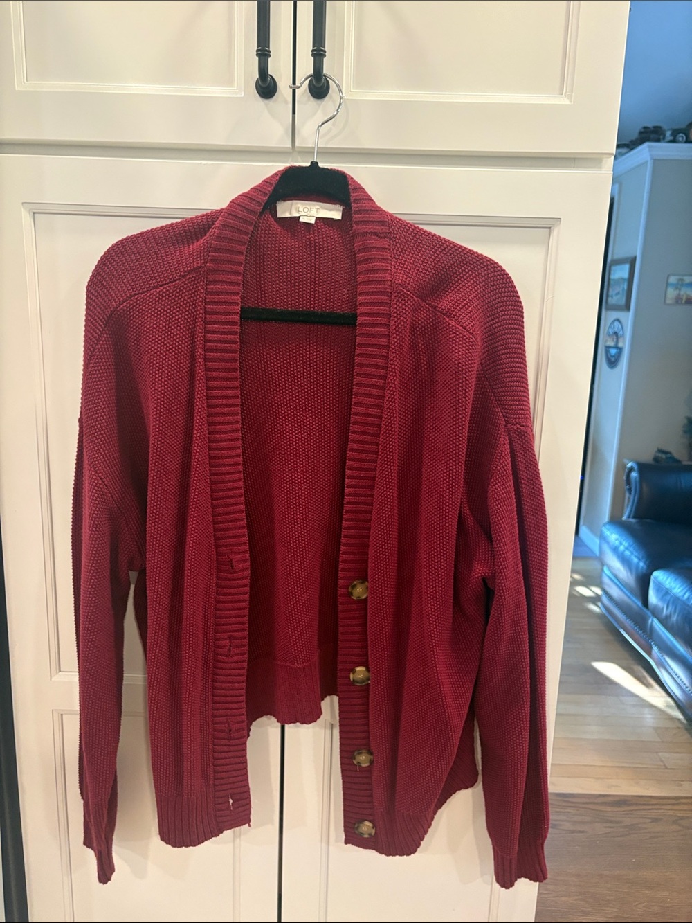 LOFT Women's Burgundy Button-Front Knit Cardigan